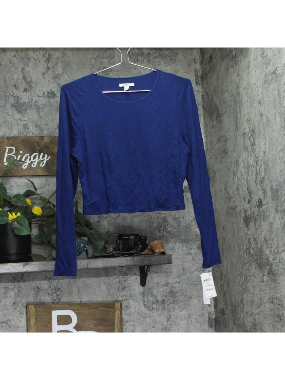 NWT Bar III Womens Bodycon Long-Sleeve Cropped Top 100089289 Blazing Navy Blue L